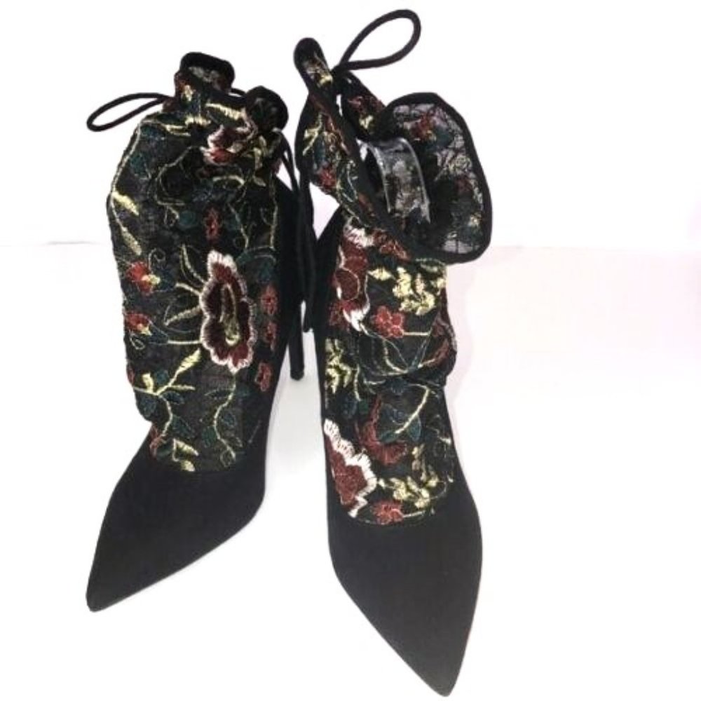 Zara Pumps with Floral Embroidered Sock - NWT